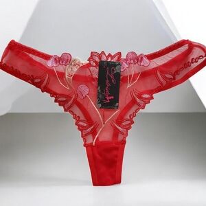 Women's Red Floral Lace Thong Panty